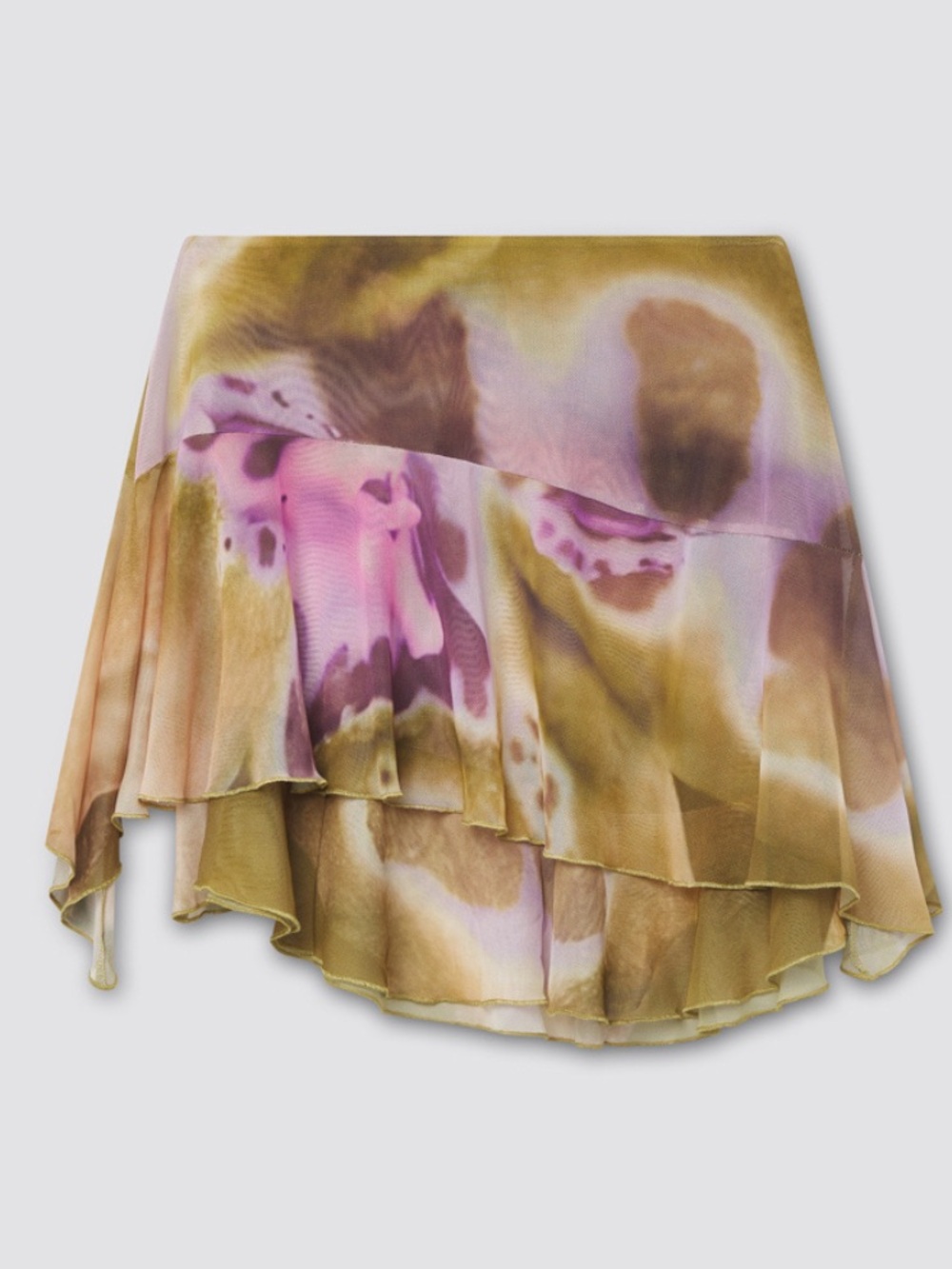 Feners Gustito Canela Skirt Floral Mesh Asymmetrical Ruffle Size XL NWOT